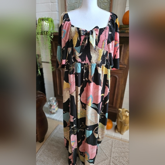 SHEIN Clasi Plus Floral Print Bow Front Shirred Split Thigh Dress 2XL - Picture 4 of 11